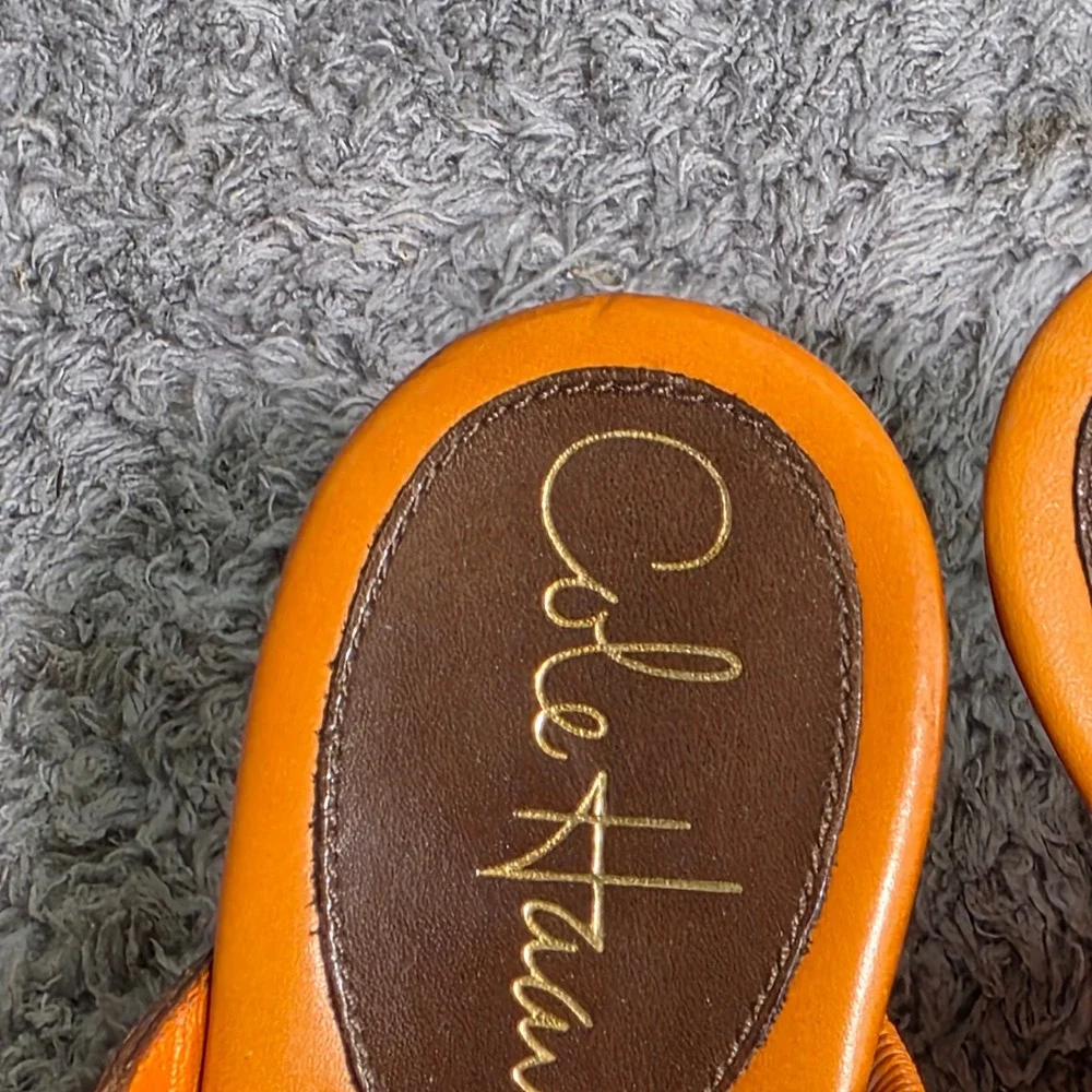 VTG Cole Haan NikeAir Wedge Sandals Orange Leather Woven Peep Toe Womens‎ 6.5 B